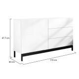 Credenza Sebastiano, Madia da cucina a 1 anta e 3 cassetti, Buffet da soggiorno, 100% Made in Italy, cm 110x40h47, Bianco lucido