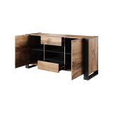 Credenza Silves, Madia da salotto con due ante battenti, due cassetti e vani interni, Rialzata da terra, 164x44 h80 cm, Rovere Nodi e Antracite