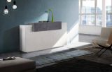 Credenza Sirio, Madia da cucina a 3 ante, Buffet da soggiorno, 100% Made in Italy, cm 160x45h86, Bianco lucido e Ardesia