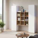 Credenza slim bianco lucida e acero 40x30x180h cm 2 ante - Acerenza
