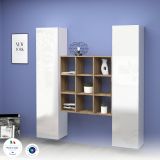 Credenza slim bianco lucida e acero 40x30x180h cm 2 ante - Acerenza