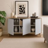 Credenza soggiorno rovere e bianca 154x41x75h cm 3 ante - Acrolorum