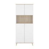 Credenza Spino, Buffet dispensa da soggiorno, Madia da salotto moderna a 4 ante, 80x40h191 cm, Bianco e Rovere
