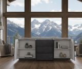 Credenza Sven, Madia da cucina a 4 ante e 3 cassetti, Buffet da soggiorno, 100% Made in Italy, cm 220x43h86, Ardesia