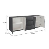 Credenza Sven, Madia da cucina a 4 ante e 3 cassetti, Buffet da soggiorno, 100% Made in Italy, cm 220x43h86, Ardesia