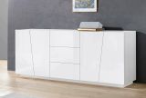 Credenza Sven, Madia da cucina a 4 ante e 3 cassetti, Buffet da soggiorno, 100% Made in Italy, cm 220x43h86, Bianco lucido