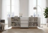 Credenza Sven, Madia da cucina a 4 ante e 3 cassetti, Buffet da soggiorno, 100% Made in Italy, cm 220x43h86, Bianco lucido