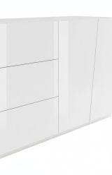 Credenza Sven, Madia da cucina a 4 ante e 3 cassetti, Buffet da soggiorno, 100% Made in Italy, cm 220x43h86, Bianco lucido