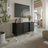 Credenza Tarouca, Madia da salotto con tre ante battenti e vani interni, Rialzata da terra, 151x42 h70 cm, Marmo e Nero