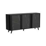 Credenza Tarouca, Madia da salotto con tre ante battenti e vani interni, Rialzata da terra, 151x42 h70 cm, Marmo e Nero