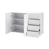 Credenza Tommaso, Madia da cucina a 2 ante e 4 cassetti, Buffet da soggiorno, 100% Made in Italy, cm 124x40h82, Bianco lucido