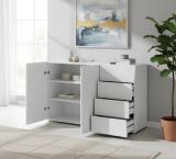 Credenza Tommaso, Madia da cucina a 2 ante e 4 cassetti, Buffet da soggiorno, 100% Made in Italy, cm 124x40h82, Bianco lucido