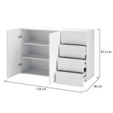 Credenza Tommaso, Madia da cucina a 2 ante e 4 cassetti, Buffet da soggiorno, 100% Made in Italy, cm 124x40h82, Bianco lucido