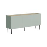 Credenza Valongo, Madia da salotto con tre ante battenti e vani interni, Rialzata da terra, 150x40 h70 cm, Verde e Rovere