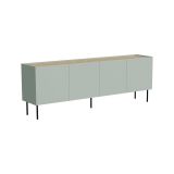 Credenza Valpacos, Madia da salotto con quattro ante battenti e vani interni, Rialzata da terra, 200x40 h70 cm, Verde e Rovere