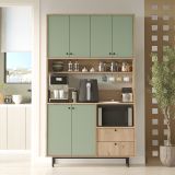 Credenza Verde Marrone Rovere 2 Cassetti 4 Ripiani 120x36x205h cm, Apertura Battente, Scorrevole - Pianella