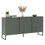 Credenza Verde Marrone Rovere 3 Cassetti 2 Ripiani 184x40x86h cm, Apertura Battente - Camere