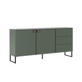 Credenza Verde Marrone Rovere 3 Cassetti 2 Ripiani 184x40x86h cm, Apertura Battente - Camere