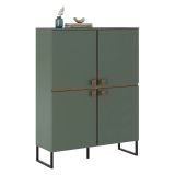 Credenza Verde Marrone Rovere 4 Ripiani 8 Vani 108x40x144h cm, 4 Ante - Guerina