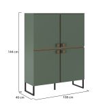 Credenza Verde Marrone Rovere 4 Ripiani 8 Vani 108x40x144h cm, 4 Ante - Guerina