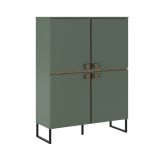Credenza Verde Marrone Rovere 4 Ripiani 8 Vani 108x40x144h cm, 4 Ante - Guerina