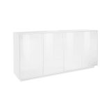 Credenza Virgilio, Madia da cucina a 4 ante, Buffet da soggiorno, 100% Made in Italy, cm 180x41h86, Bianco lucido