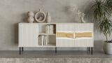 Credenza Viseu, Madia da salotto con tre ante battenti e due vani aperti, Rialzata da terra, 190x40 h80 cm, Beige e Rovere Nodi