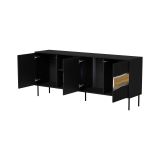 Credenza Viseu, Madia da salotto con tre ante battenti e due vani aperti, Rialzata da terra, 190x40 h80 cm, Nero e Rovere Nodi
