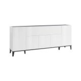 Credenza Vittorio, Madia da cucina a 6 ante, Buffet da soggiorno, 100% Made in Italy, cm 200x40h82, Bianco lucido e Ardesia