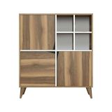Credenza Wazn, Buffet da soggiorno, Madia da salotto, Dispensa moderna da cucina, 100x30h115 cm, Noce e Bianco