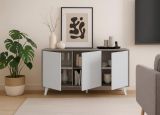 Credenza Weddell, Buffet da soggiorno, Madia da salotto, Dispensa da cucina, 154x40h72 cm, Grigio chiaro e Bianco