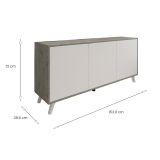 Credenza Weddell, Buffet da soggiorno, Madia da salotto, Dispensa da cucina, 154x40h72 cm, Grigio chiaro e Bianco
