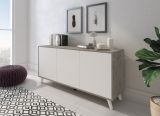 Credenza Weddell, Buffet da soggiorno, Madia da salotto, Dispensa da cucina, 154x40h72 cm, Grigio chiaro e Bianco