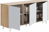 Credenza Weddell, Buffet da soggiorno, Madia da salotto, Dispensa da cucina, 154x40h72 cm, Rovere e Bianco