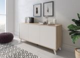 Credenza Weddell, Buffet da soggiorno, Madia da salotto, Dispensa da cucina, 154x40h72 cm, Rovere e Bianco