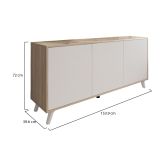 Credenza Weddell, Buffet da soggiorno, Madia da salotto, Dispensa da cucina, 154x40h72 cm, Rovere e Bianco