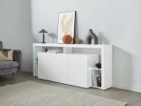 Credenza Willer, Buffet da soggiorno a 3 ante, Madia da salotto, Credenza moderna, Bianco lucido