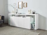 Credenza Wilmer, Buffet da soggiorno a 4 ante, Madia da salotto, Credenza moderna, 220x40h80 cm, Bianco lucido