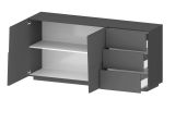 Credenza Xavier, Buffet da soggiorno, Madia da salotto con 2 ante e 3 cassetti, 180x44h86 cm, Antracite