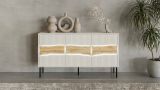 Credenza Xira, Madia da salotto con tre ante battenti e vani interni, Rialzata da terra, 144x40 h80 cm, Beige e Rovere Nodi