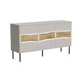 Credenza Xira, Madia da salotto con tre ante battenti e vani interni, Rialzata da terra, 144x40 h80 cm, Beige e Rovere Nodi