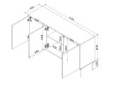 Credenza Xira, Madia da salotto con tre ante battenti e vani interni, Rialzata da terra, 144x40 h80 cm, Nero e Rovere Nodi