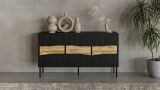 Credenza Xira, Madia da salotto con tre ante battenti e vani interni, Rialzata da terra, 144x40 h80 cm, Nero e Rovere Nodi