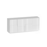 Credenza Yago, Buffet da soggiorno, Madia da salotto moderna con 4 ante, 200x44h86 cm, Bianco lucido