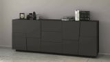 Credenza Yoel, Buffet da soggiorno, Madia da salotto con 4 ante e 3 cassetti, 220x44h86 cm, Antracite