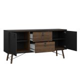Credenza Yseult, Buffet da soggiorno, Madia da salotto, Dispensa da cucina, 40x150 h72 cm, Nero e Noce