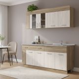 Cucina Beige Marrone Rovere Con cassetto, Elettrodomestici non inclusi, 8 Ante - Interamna