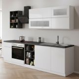 Cucina Bianco Lucido Grigio Ardesia Con cassetti, Elettrodomestici non inclusi, Modulabile Made in Italy - Fonti