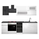 Cucina Bianco Lucido Grigio Ardesia Con cassetti, Elettrodomestici non inclusi, Modulabile Made in Italy - Fonti