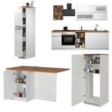 Cucina Bianco Lucido Marrone Rovere Componibile Con cassetti, Elettrodomestici non inclusi, Made in Italy - Armend